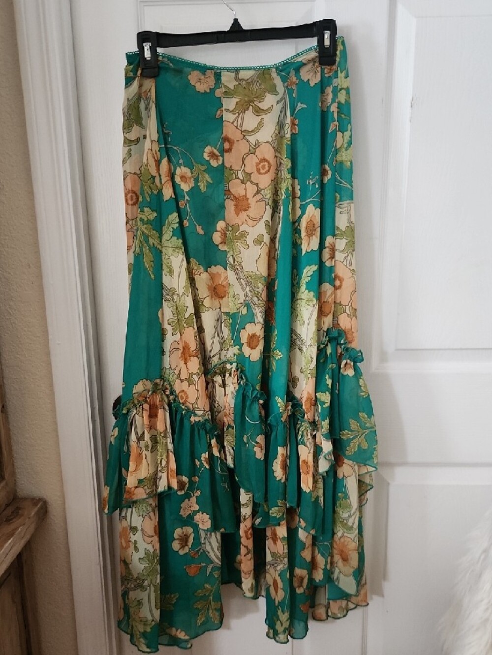 Green Floral Ruffled Maxi Skirt - Picture 4 of 10